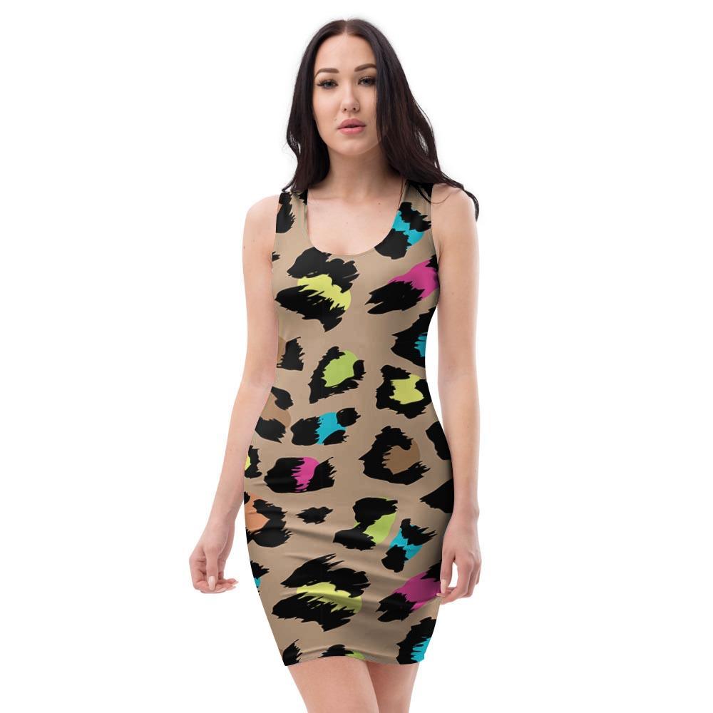 Brown Colorful Cheetah Print Bodycon Dress-grizzshop
