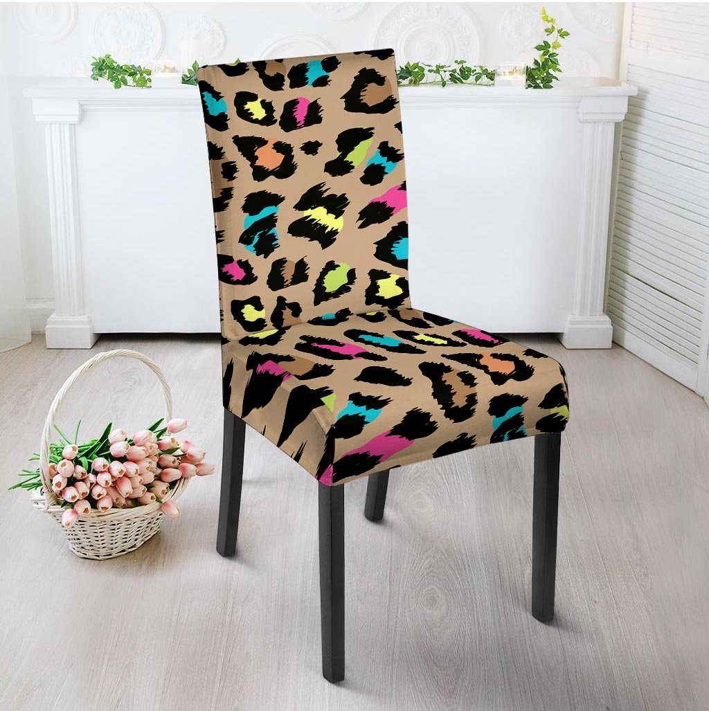 Brown Colorful Cheetah Print Chair Cover-grizzshop