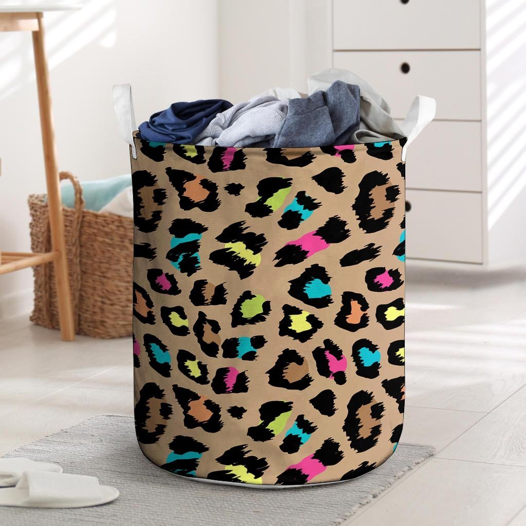 Brown Colorful Cheetah Print Laundry Basket-grizzshop