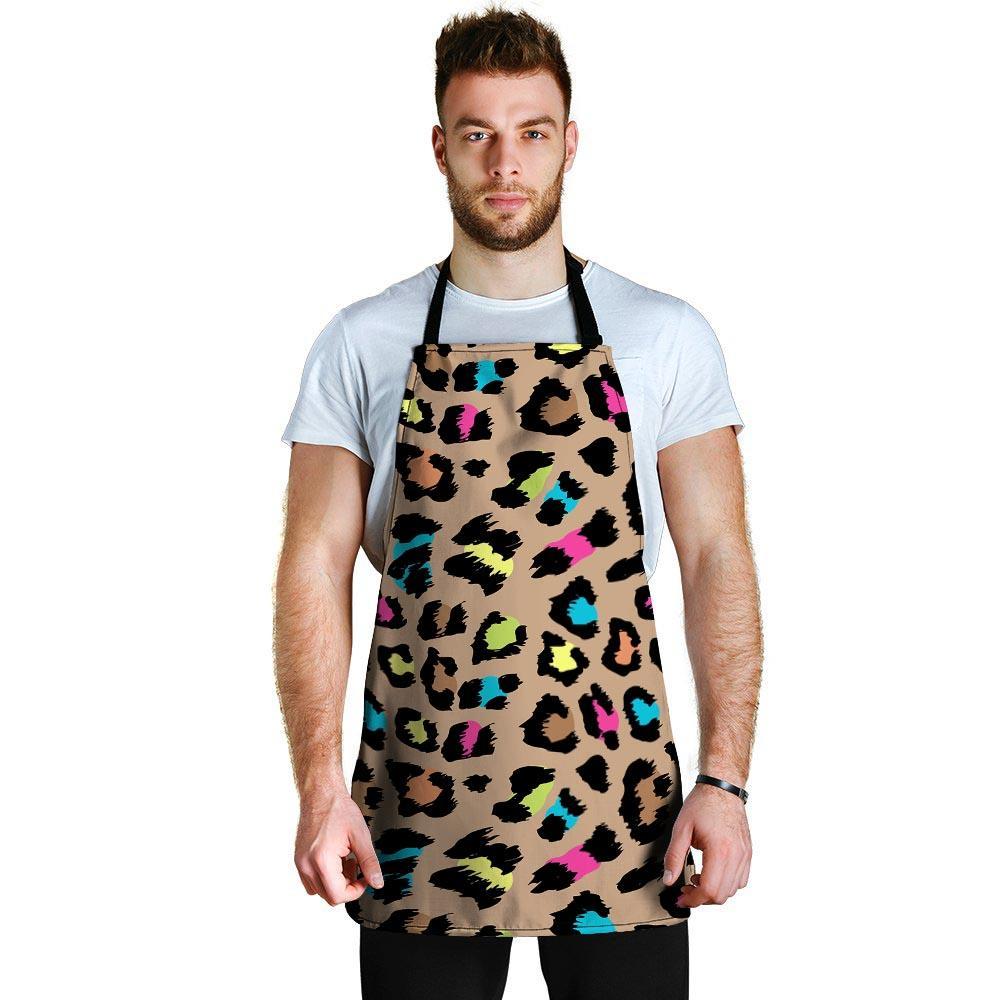 Brown Colorful Cheetah Print Men's Apron-grizzshop