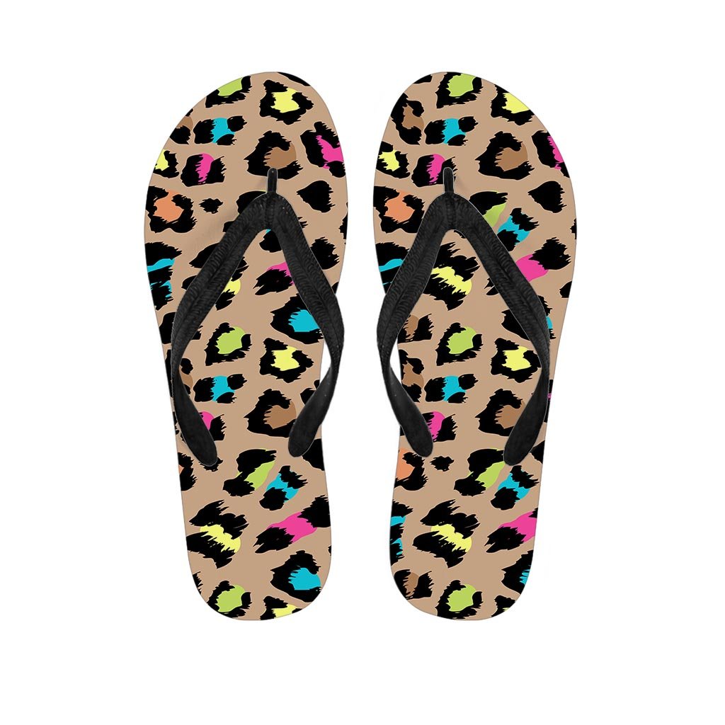 Brown Colorful Cheetah Print Men's Flip Flops-grizzshop