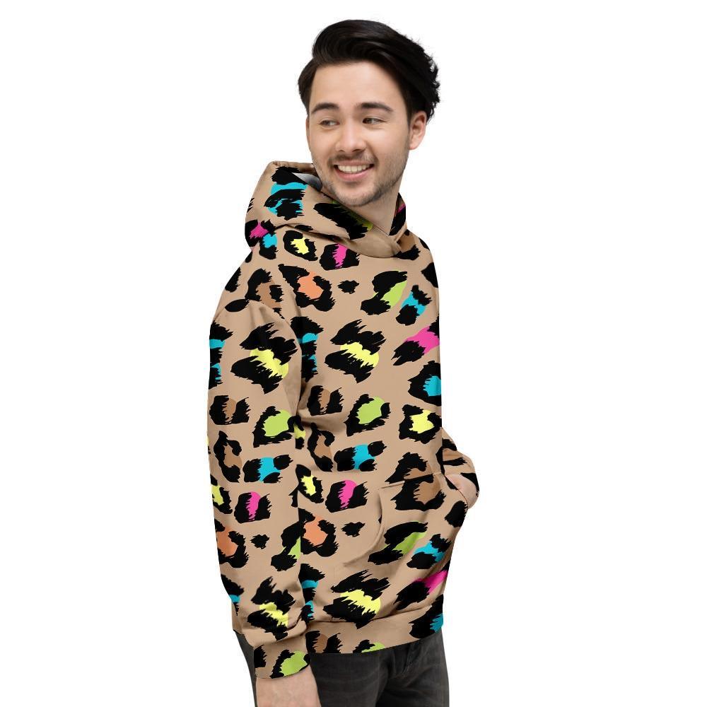 Brown Colorful Cheetah Print Men's Hoodie-grizzshop