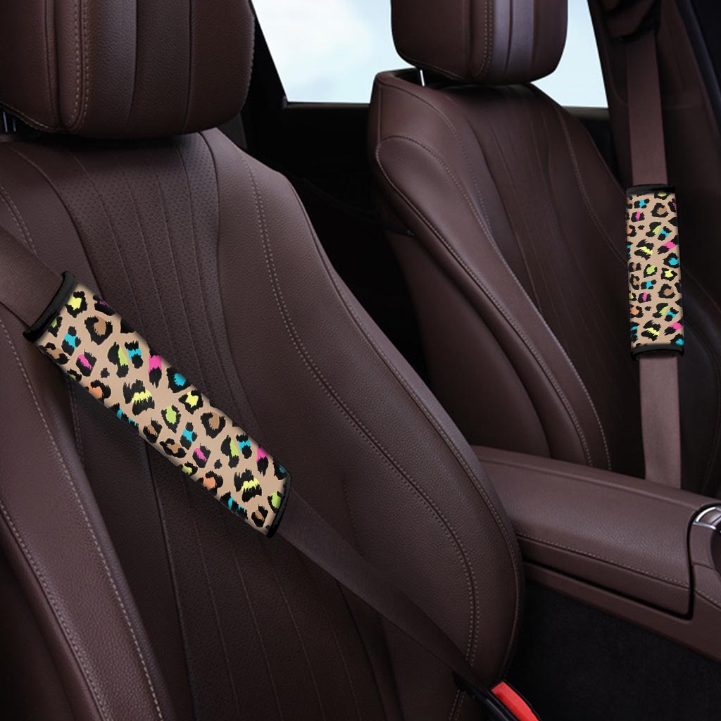 Brown Colorful Cheetah Print Seat Belt Cover-grizzshop