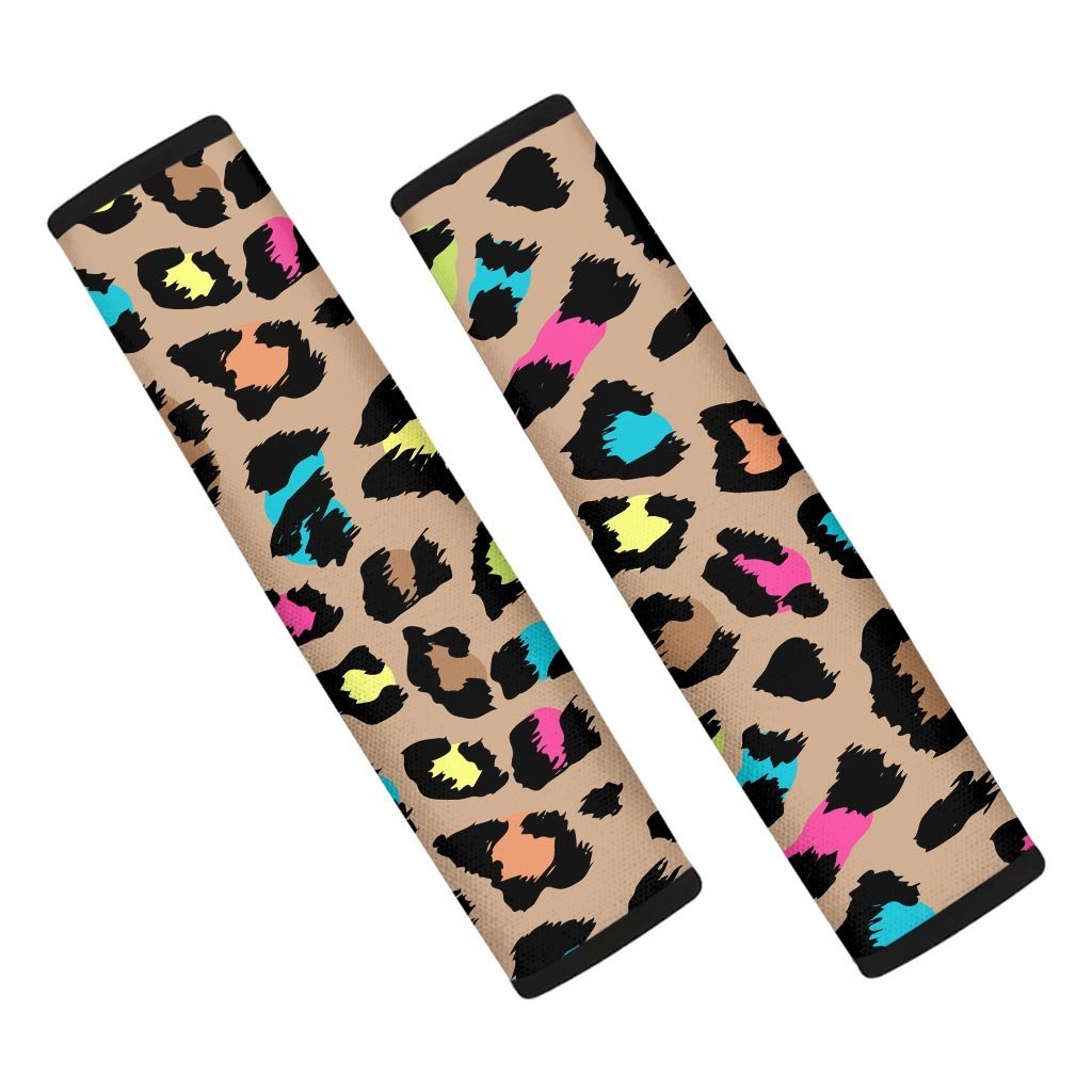 Brown Colorful Cheetah Print Seat Belt Cover-grizzshop
