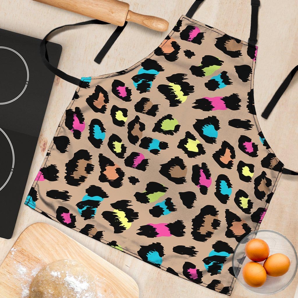 Brown Colorful Cheetah Print Women's Apron-grizzshop