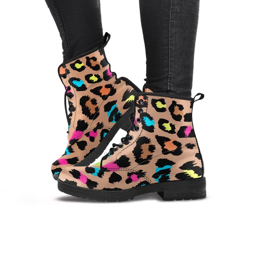 Brown Colorful Cheetah Print Women's Boots-grizzshop