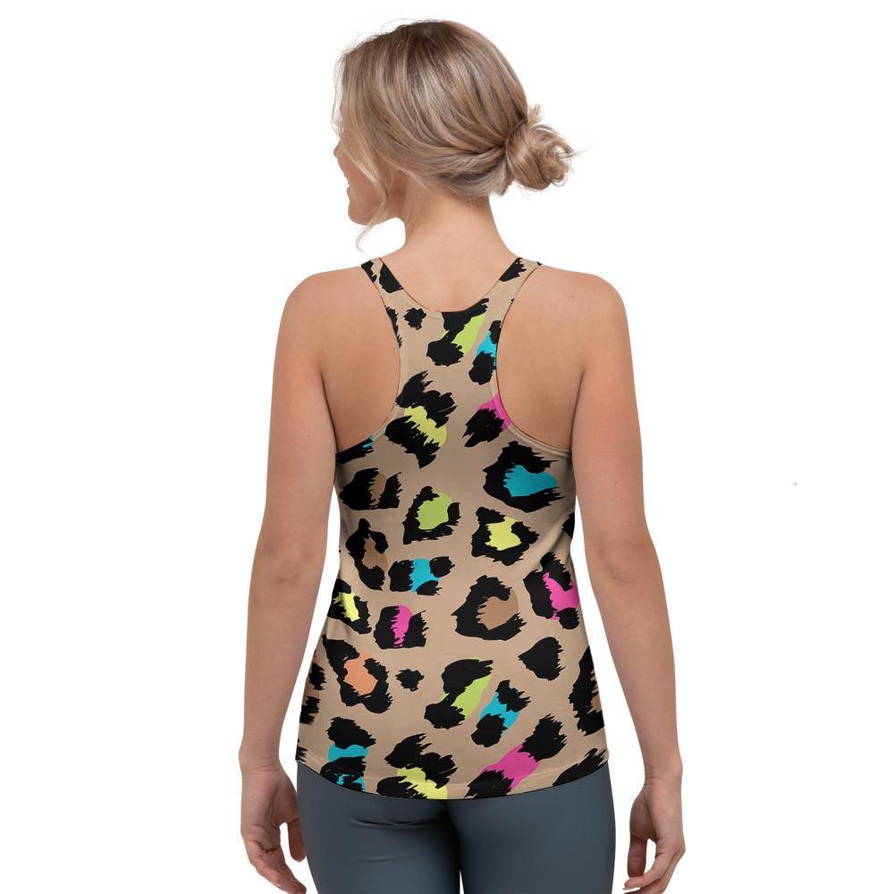 Brown Colorful Cheetah Print Women's Racerback Tank Top-grizzshop