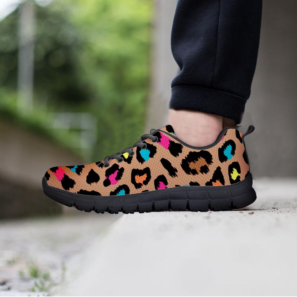 Brown Colorful Cheetah Print Women's Sneakers-grizzshop