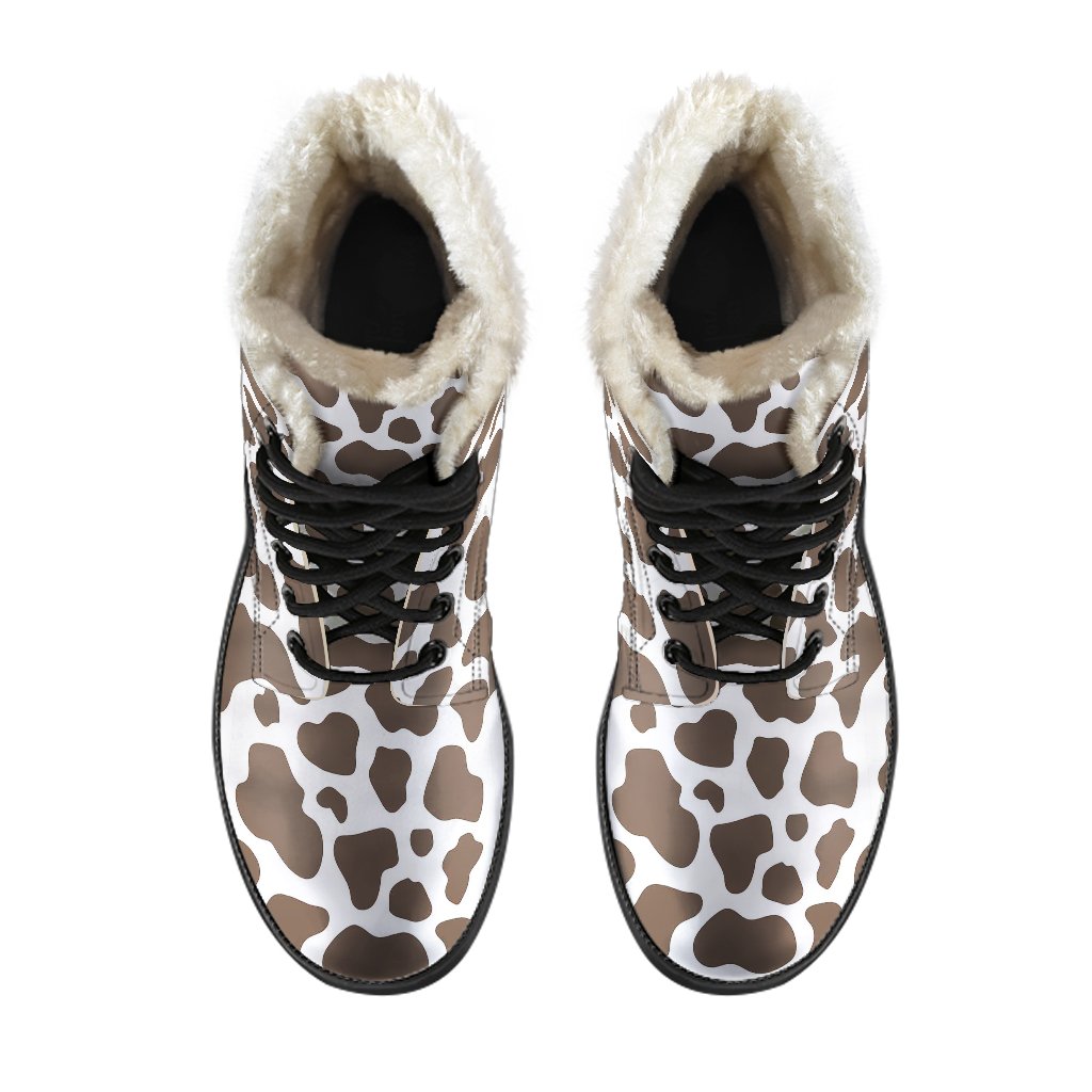 Brown Cow Pattern Print Comfy Winter Boots-grizzshop