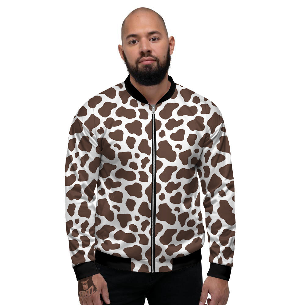 Brown Cow Print Pattern Men's Bomber Jacket-grizzshop