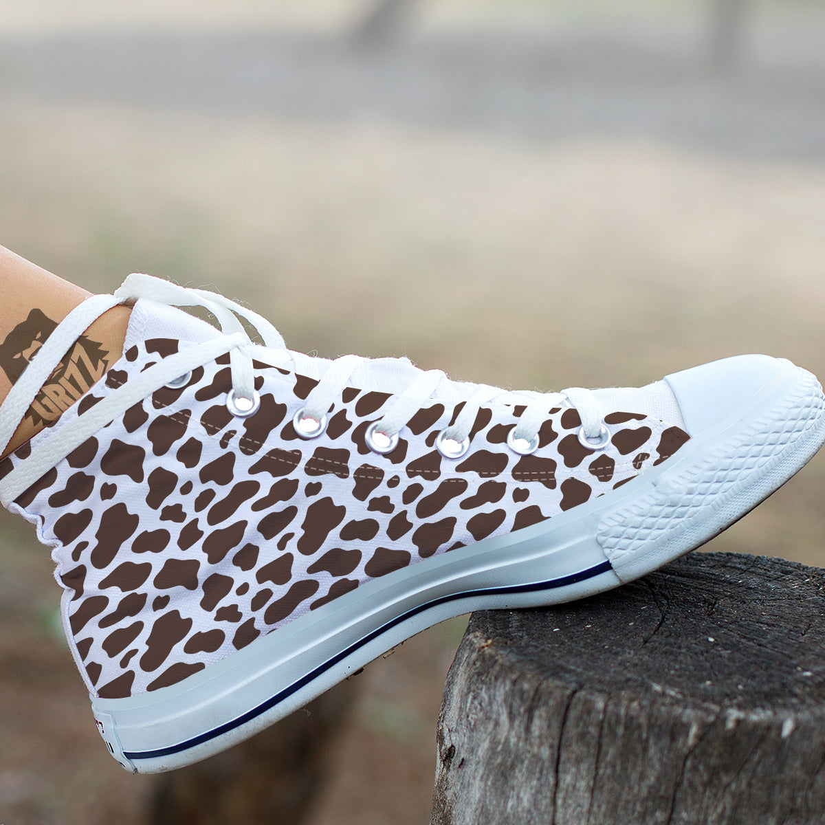 Brown Cow Print Pattern White High Top Shoes-grizzshop