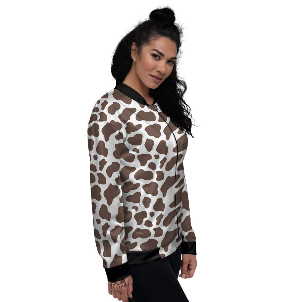 Brown Cow Print Pattern Women's Bomber Jacket-grizzshop