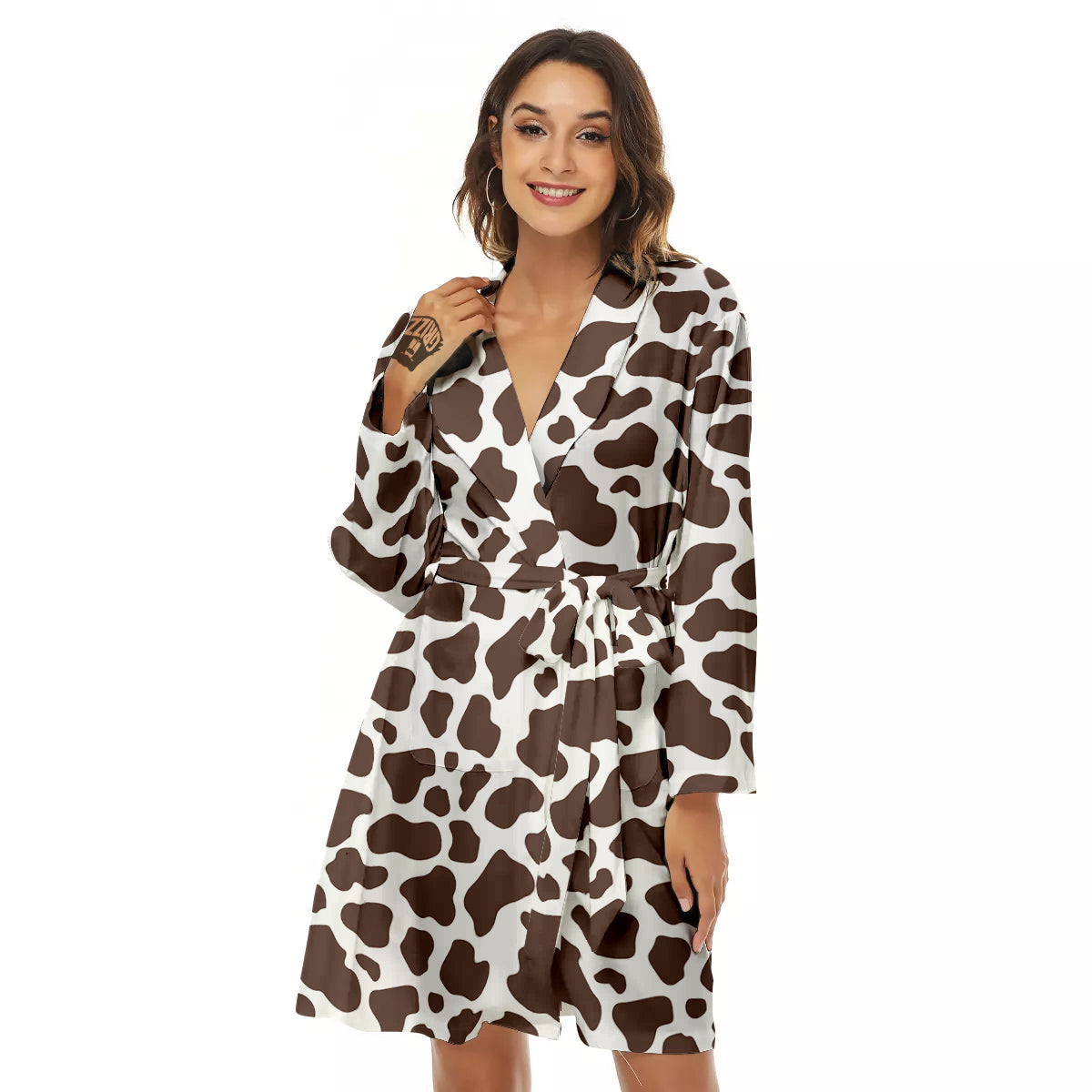 Brown Cow Print Pattern Women's Robe-grizzshop