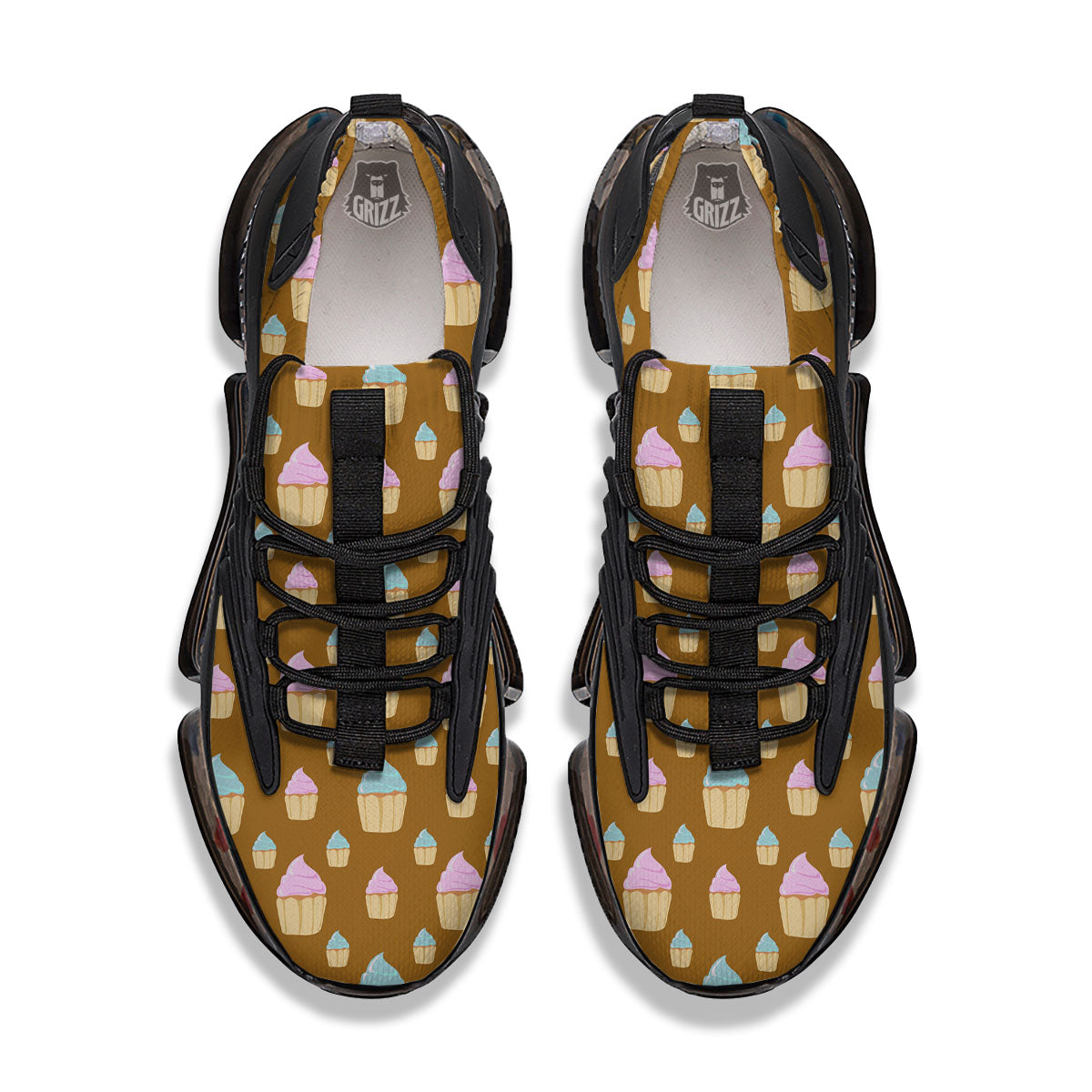Brown Cupcake Pastel Print Pattern Black Gym Shoes-grizzshop