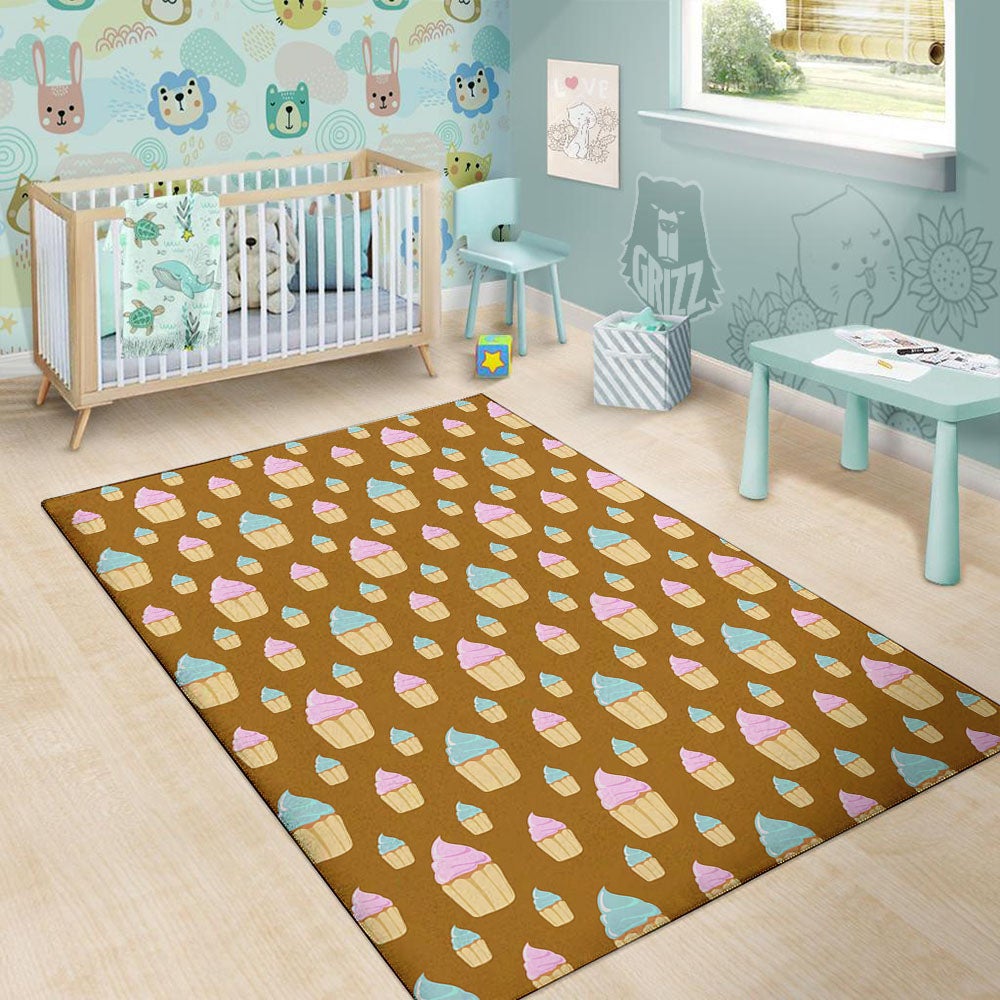 Brown Cupcake Pastel Print Pattern Floor Mat-grizzshop