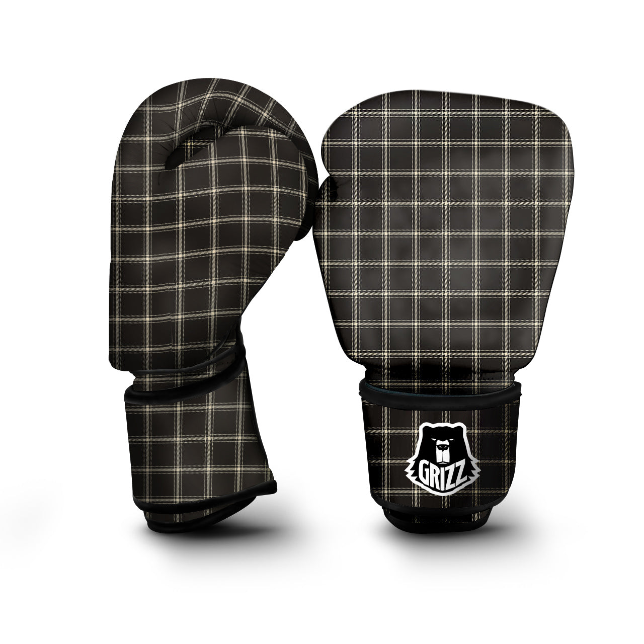 Brown Dark Check Print Pattern Boxing Gloves-grizzshop