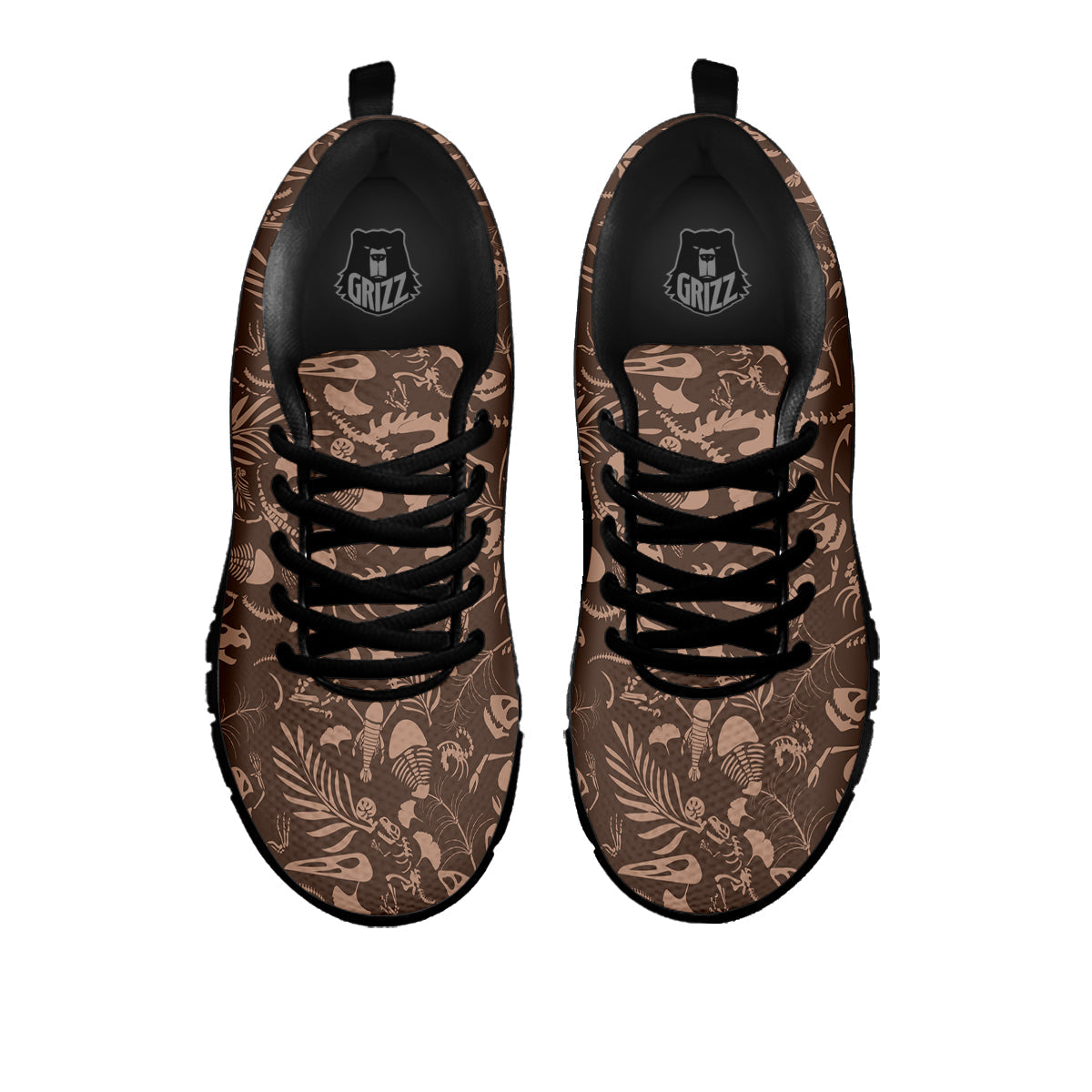 Brown Fossil Print Pattern Black Sneaker-grizzshop