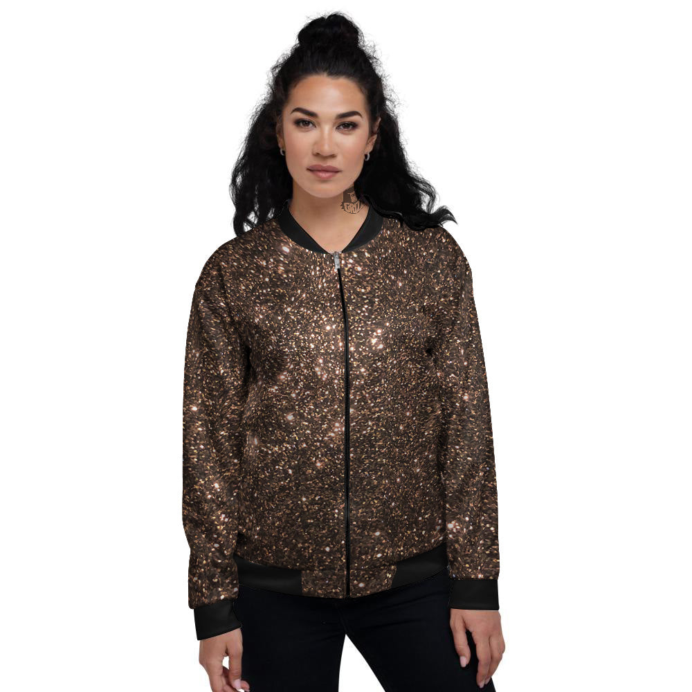 Brown Glitter Print Women's Bomber Jacket-grizzshop