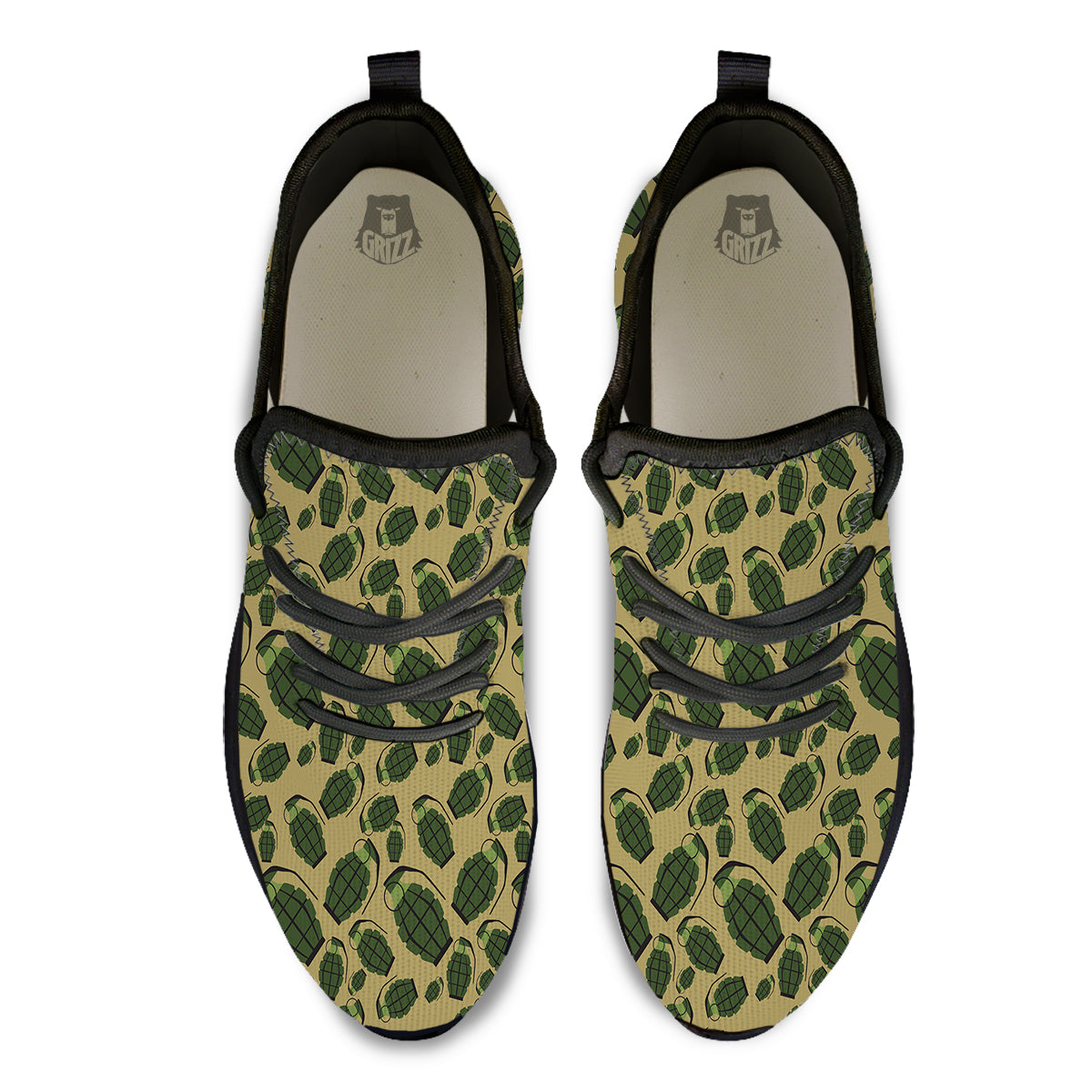 Brown Grenade Print Pattern Black Athletic Shoes-grizzshop