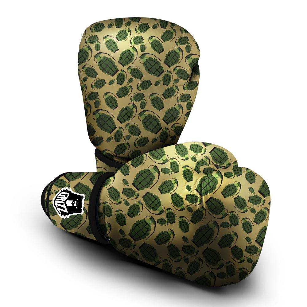 Brown Grenade Print Pattern Boxing Gloves-grizzshop