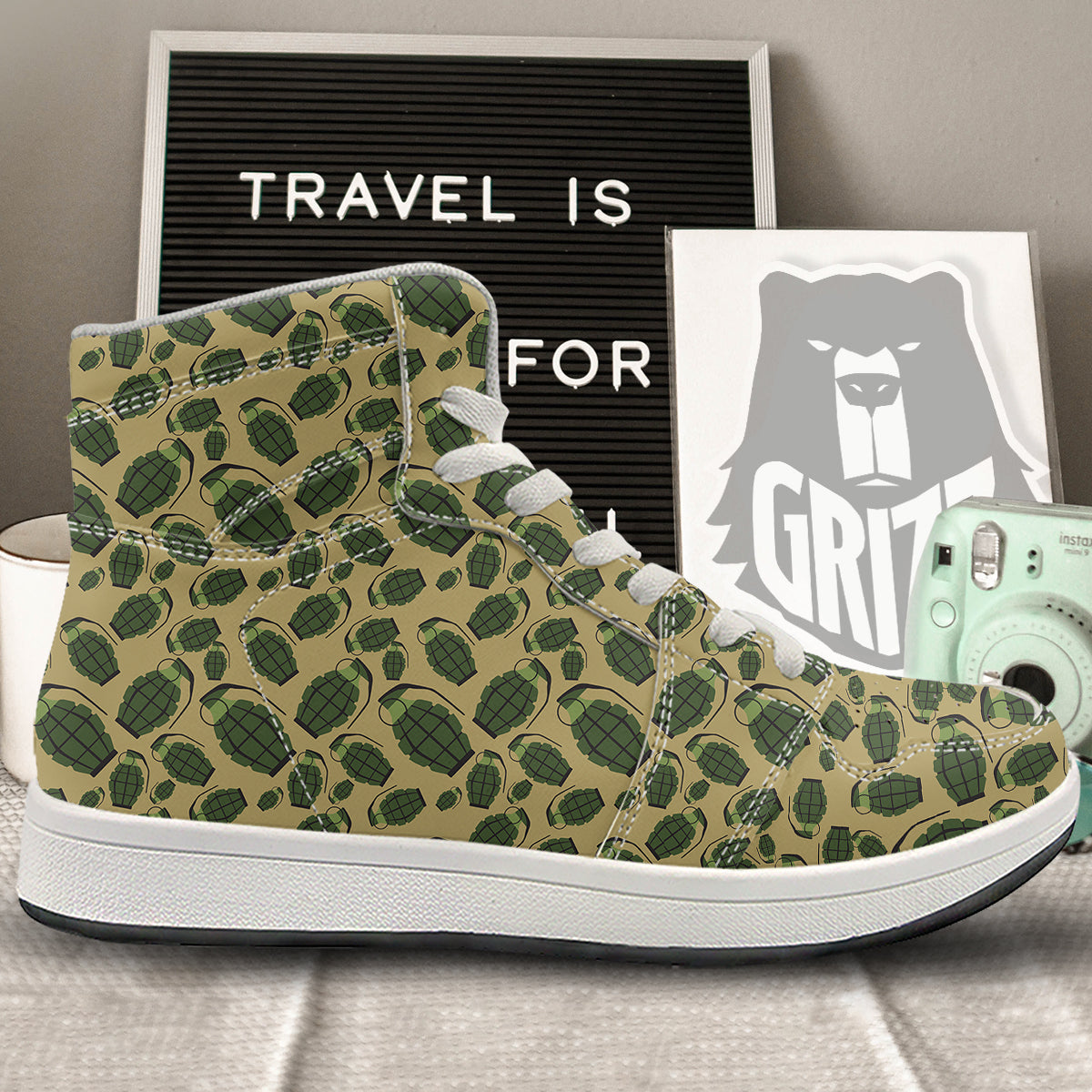 Brown Grenade Print Pattern High Top Sneakers-grizzshop
