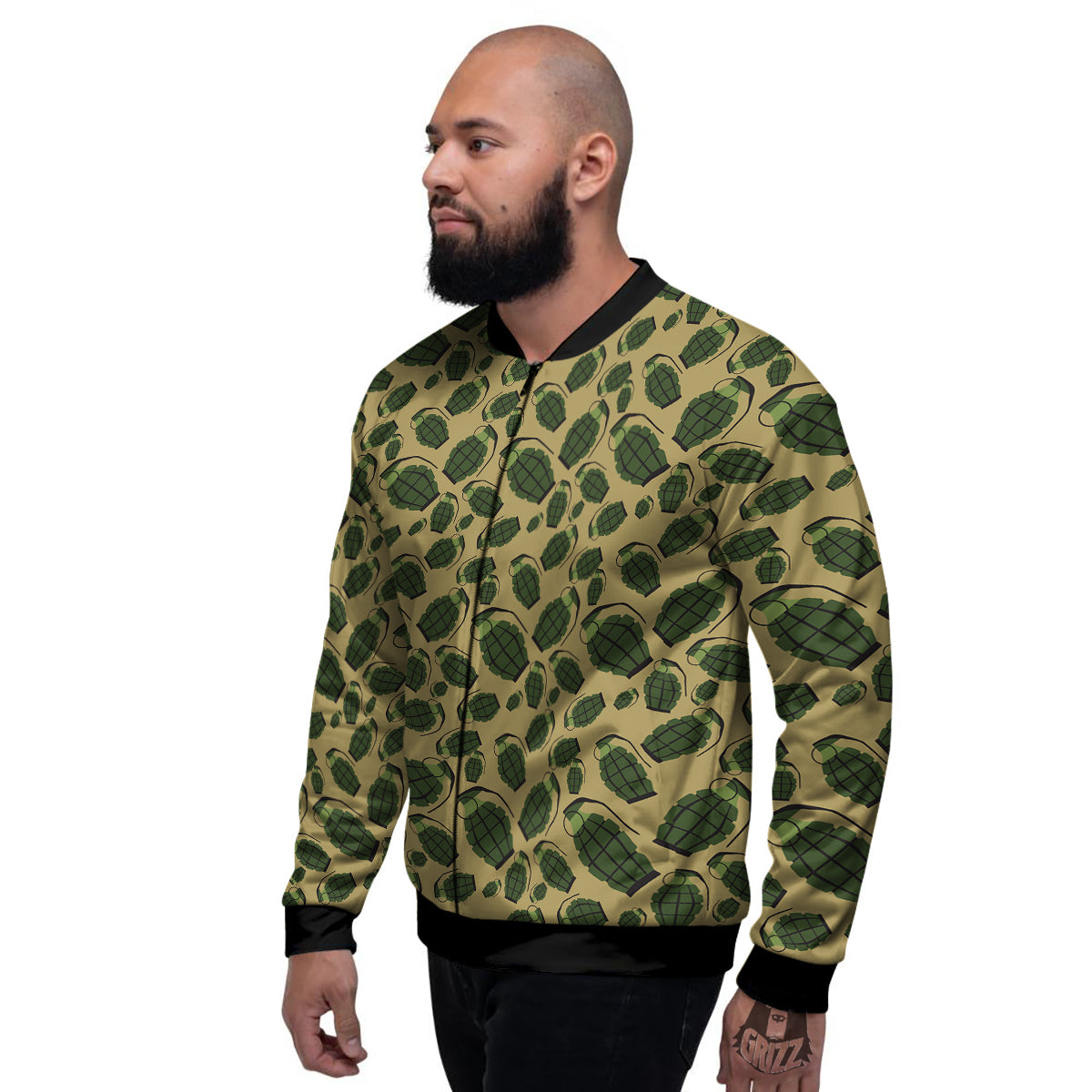 Brown Grenade Print Pattern Men's Bomber Jacket-grizzshop