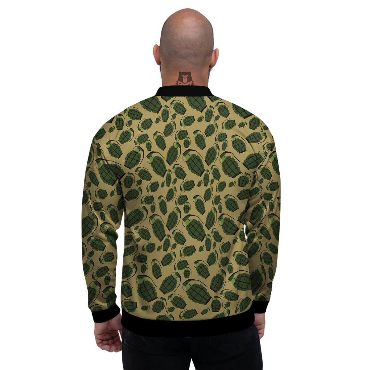 Brown Grenade Print Pattern Men's Bomber Jacket-grizzshop