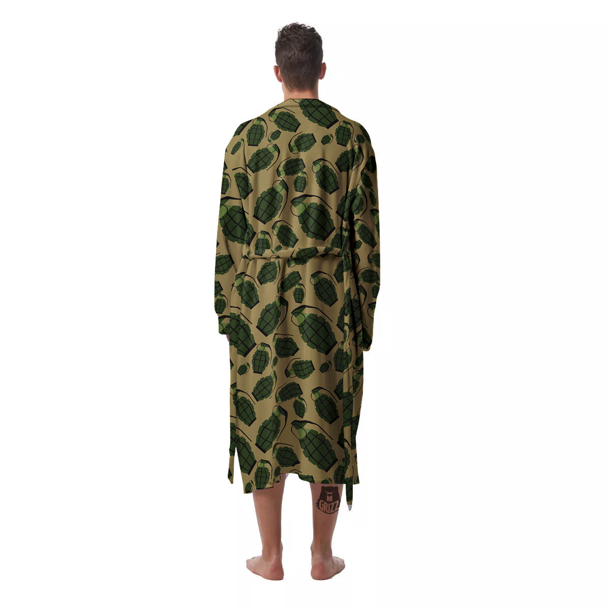 Brown Grenade Print Pattern Men's Robe-grizzshop