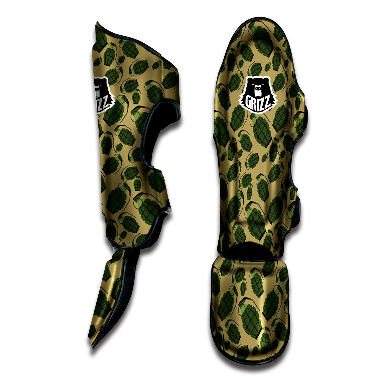 Brown Grenade Print Pattern Muay Thai Shin Guards-grizzshop