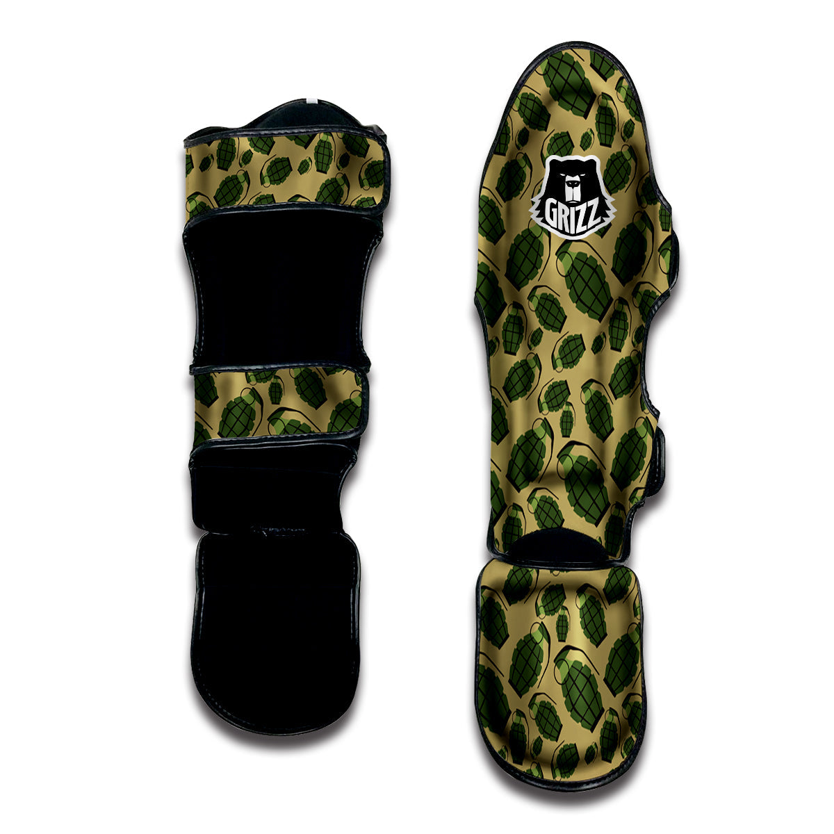 Brown Grenade Print Pattern Muay Thai Shin Guards-grizzshop