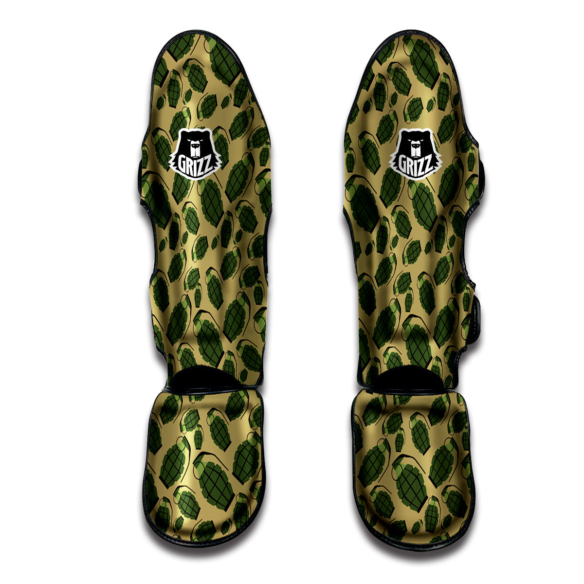 Brown Grenade Print Pattern Muay Thai Shin Guards-grizzshop