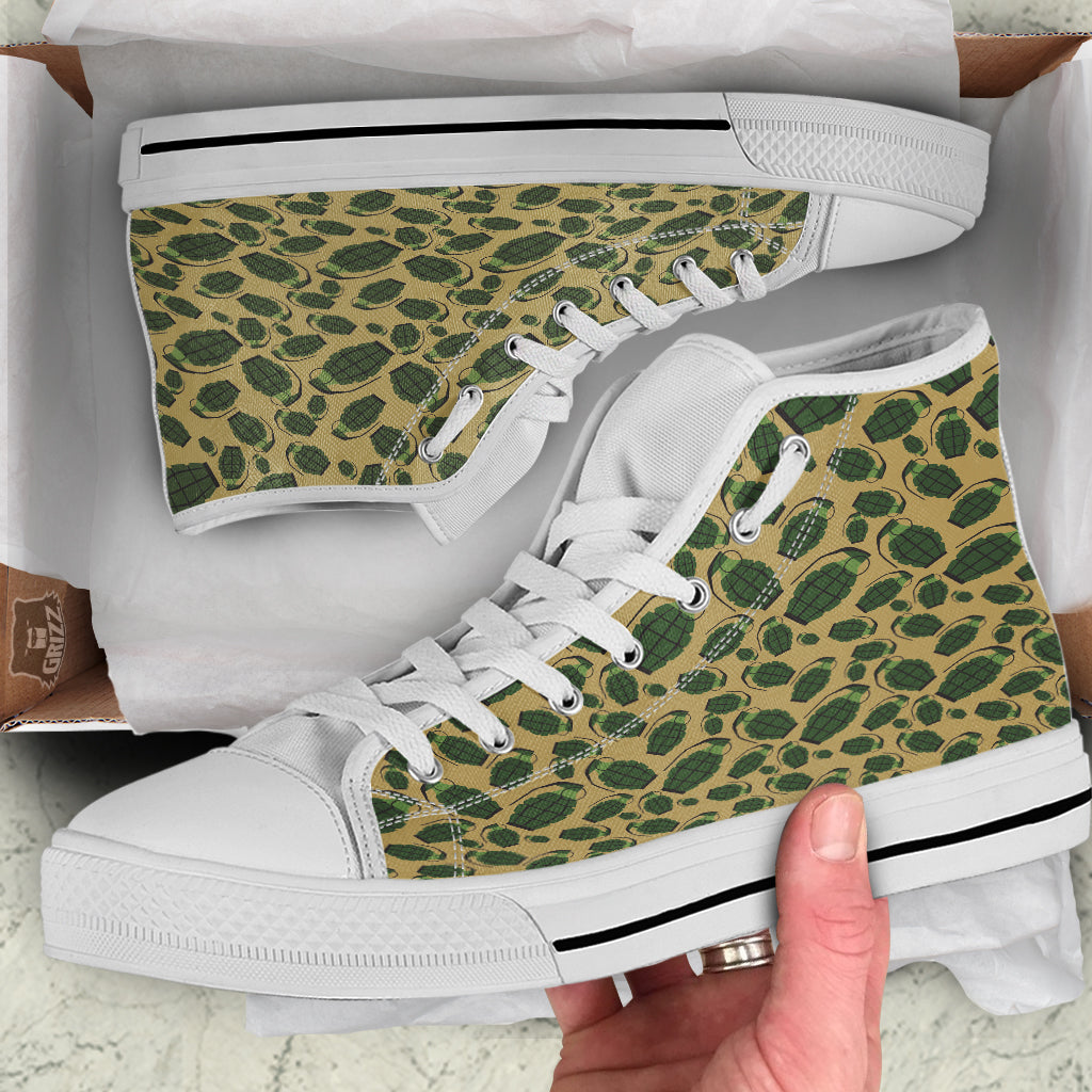 Brown Grenade Print Pattern White High Top Shoes-grizzshop