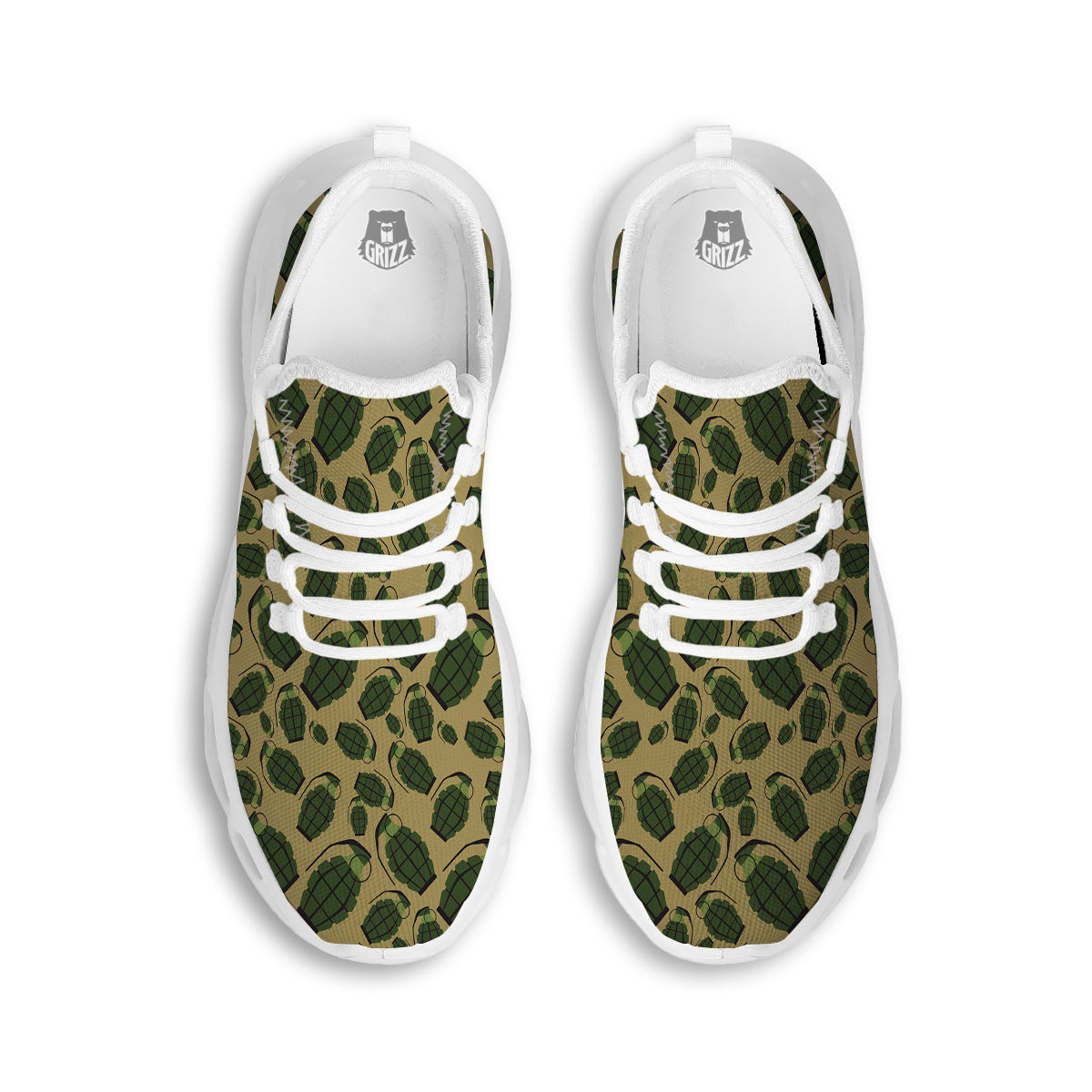 Brown Grenade Print Pattern White Running Shoes-grizzshop