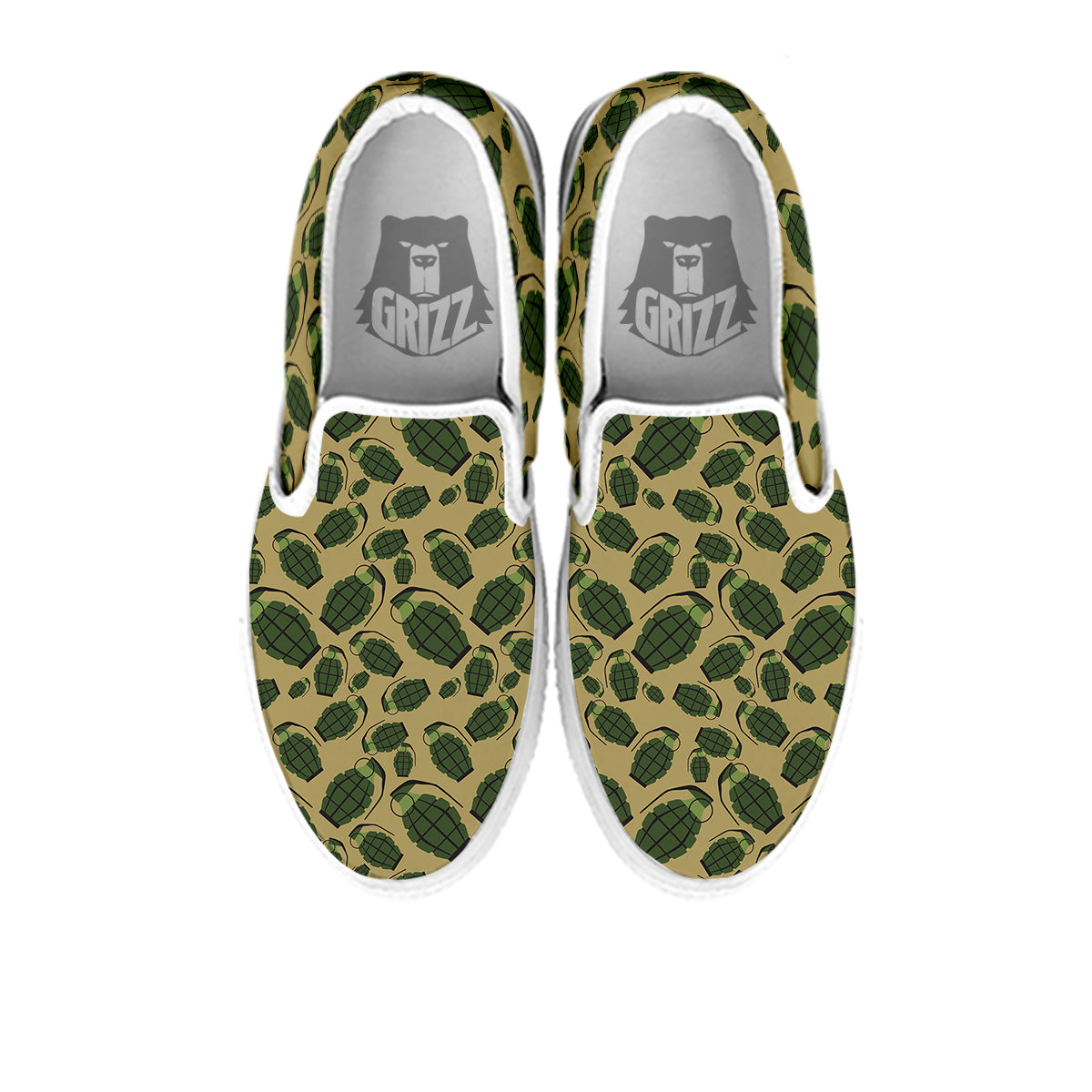 Brown Grenade Print Pattern White Slip On Shoes-grizzshop