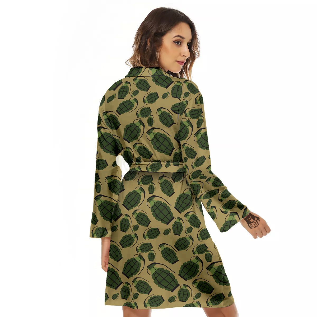 Brown Grenade Print Pattern Women's Robe-grizzshop