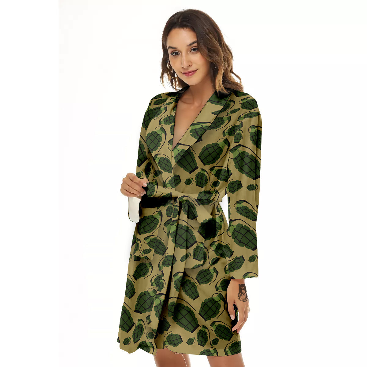 Brown Grenade Print Pattern Women's Robe-grizzshop