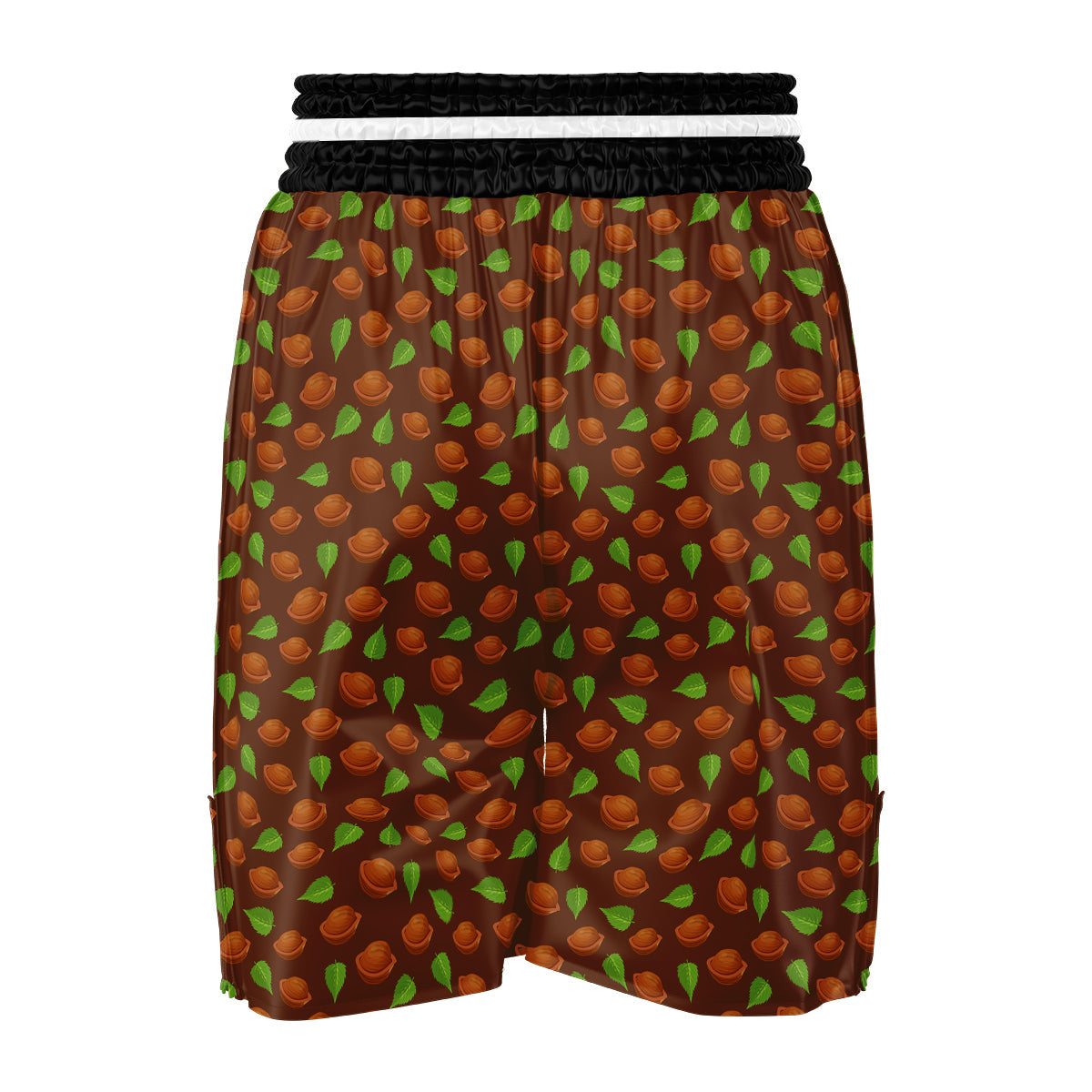 Brown Hazelnuts And Green Leaf Print Pattern Boxing Shorts-grizzshop