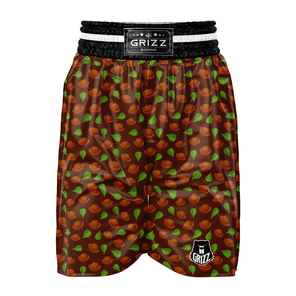 Brown Hazelnuts And Green Leaf Print Pattern Boxing Shorts-grizzshop