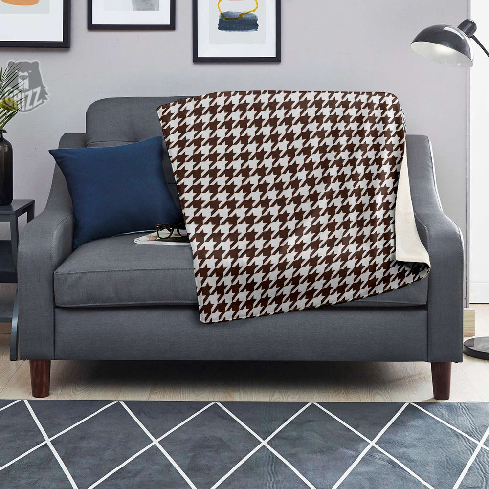 Brown Houndstooth Print Blanket-grizzshop