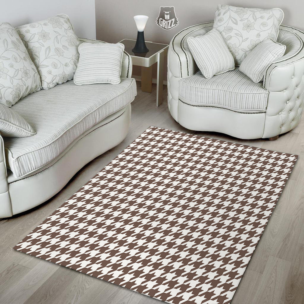 Brown Houndstooth Print Floor Mat-grizzshop