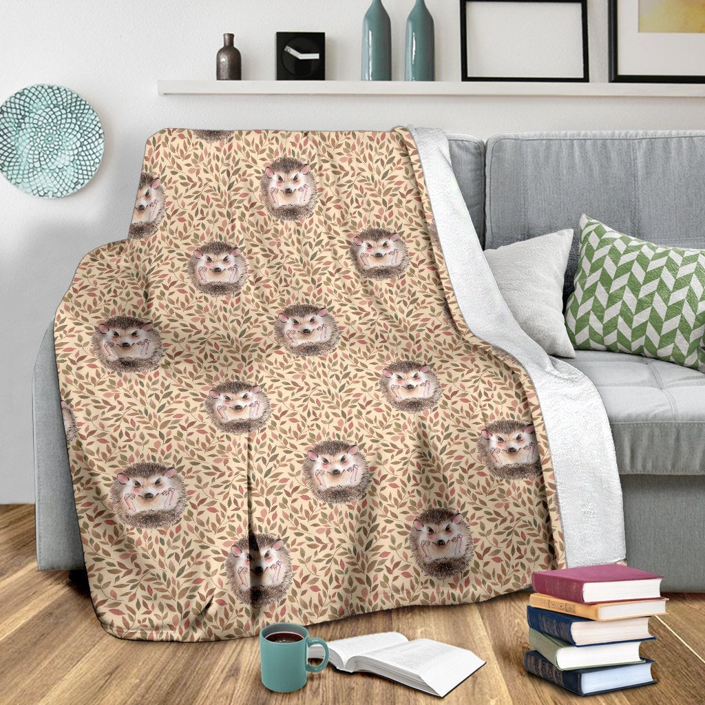 Brown Leaf Hedgehogs Pattern Print Blanket-grizzshop