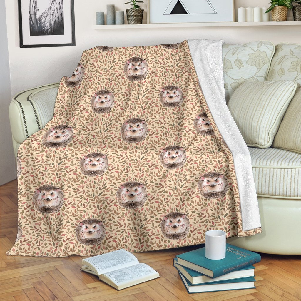 Brown Leaf Hedgehogs Pattern Print Blanket-grizzshop