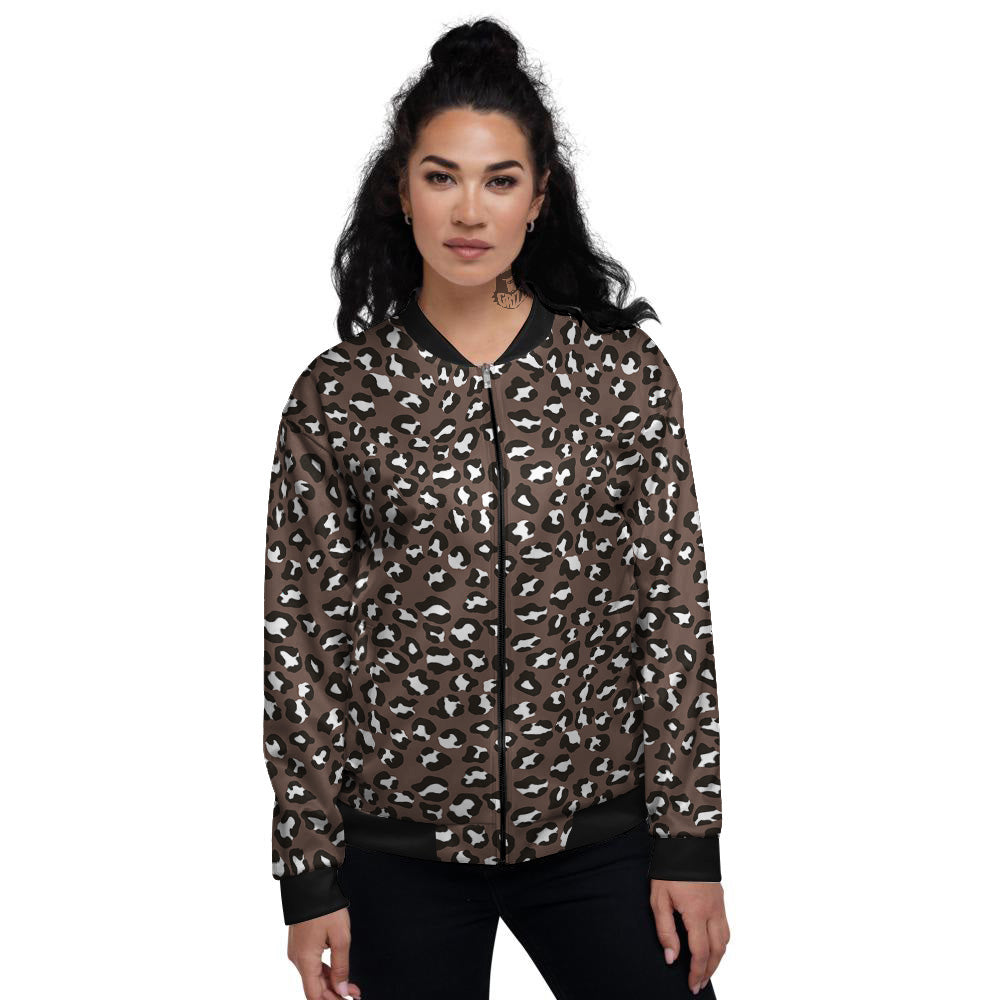 Brown Leopard Print Pattern Women's Bomber Jacket-grizzshop