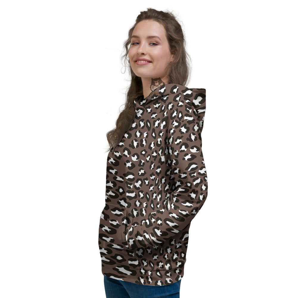 Brown Leopard Print Pattern Women's Hoodie-grizzshop