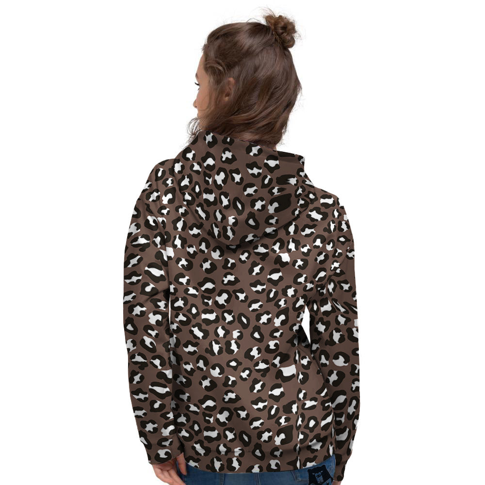 Brown Leopard Print Pattern Women's Hoodie-grizzshop