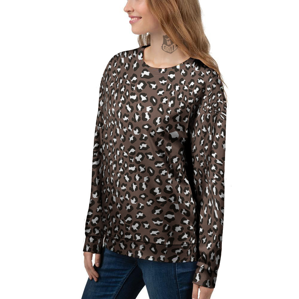 Brown Leopard Print Pattern Women's Sweatshirt-grizzshop