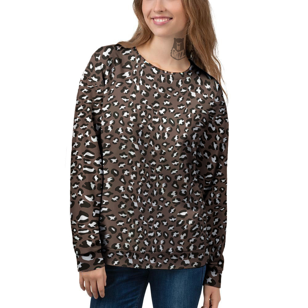 Brown Leopard Print Pattern Women's Sweatshirt-grizzshop