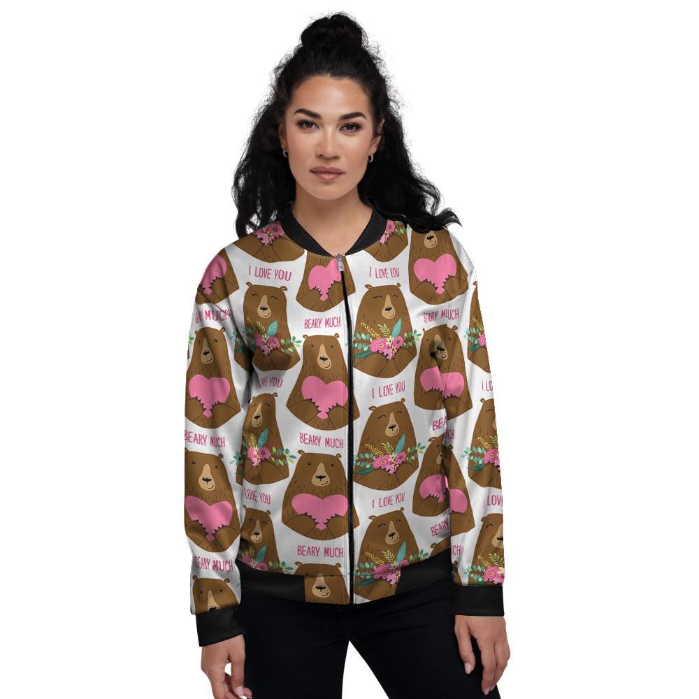 Brown Mama Bear Women's Bomber Jacket-grizzshop