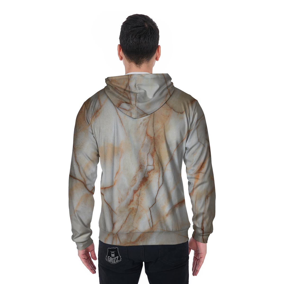 Brown Marble Men's Zip Up Hoodie-grizzshop