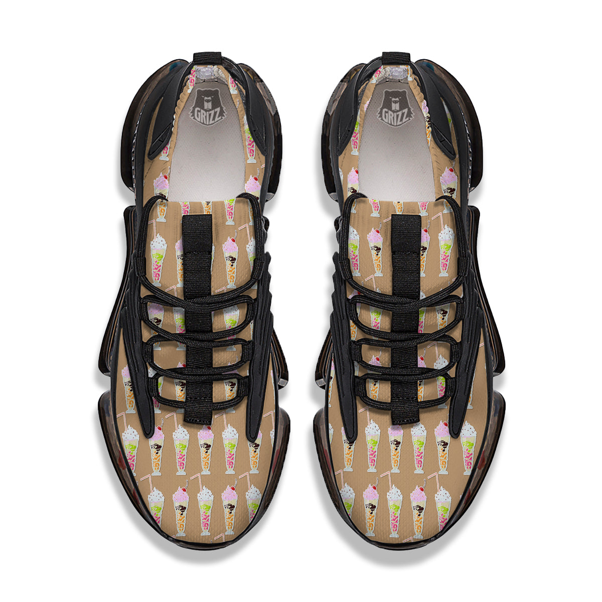 Brown Milkshake Print Pattern Black Gym Shoes-grizzshop